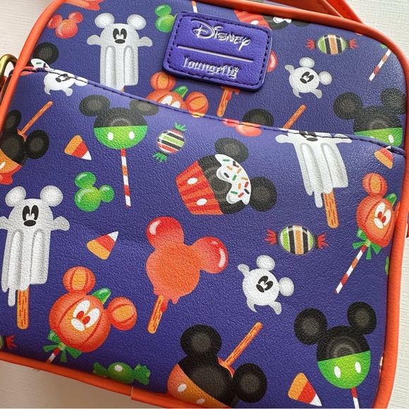 Disney Loungefly Mickey Halloween treats crossbody purse bag orange‎ & purple - Picture 4 of 14